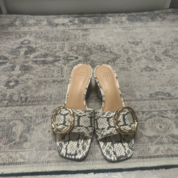a new day Shoes - A New Day Snake Print Mules with Gold Accent